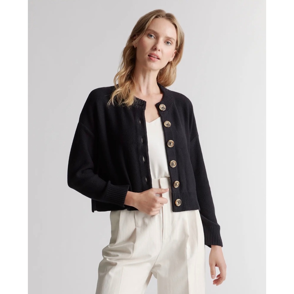 Quince 100% Organic Cotton Cropped Cardigan Black XS